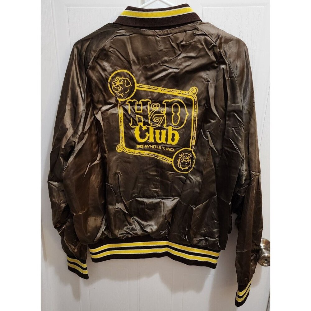 Aristo Jac VTG "H&D" Hog And‎ Dog Biker Club Brown Satin Nylon Bomber Jacket L